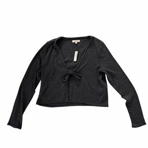 Madewell Grey Tie-Front Cropped Knit Top